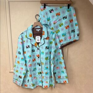 New! PJ Salvage Co Star + Skye Colorful Elephant Print Flannel Pajamas size 2X